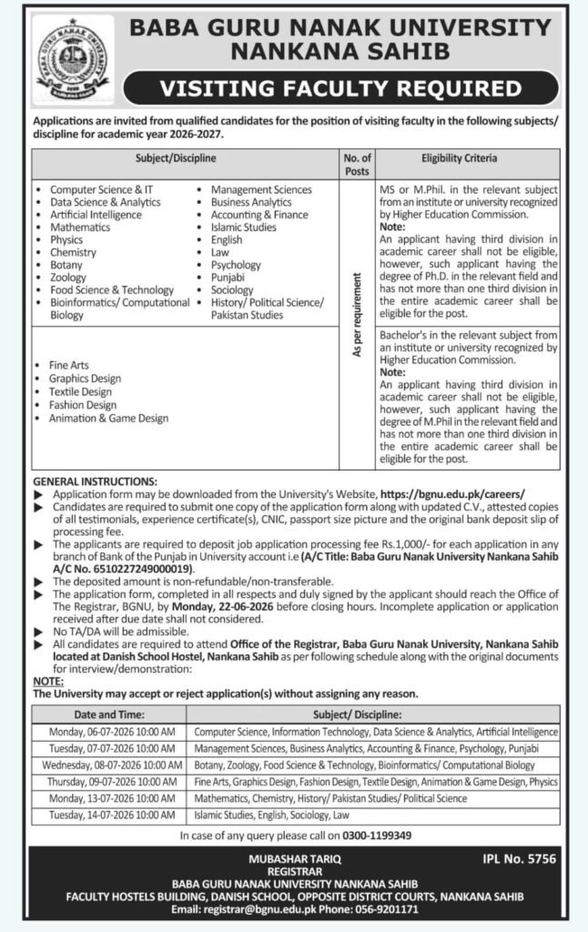 Baba Guru Nanak University Jobs